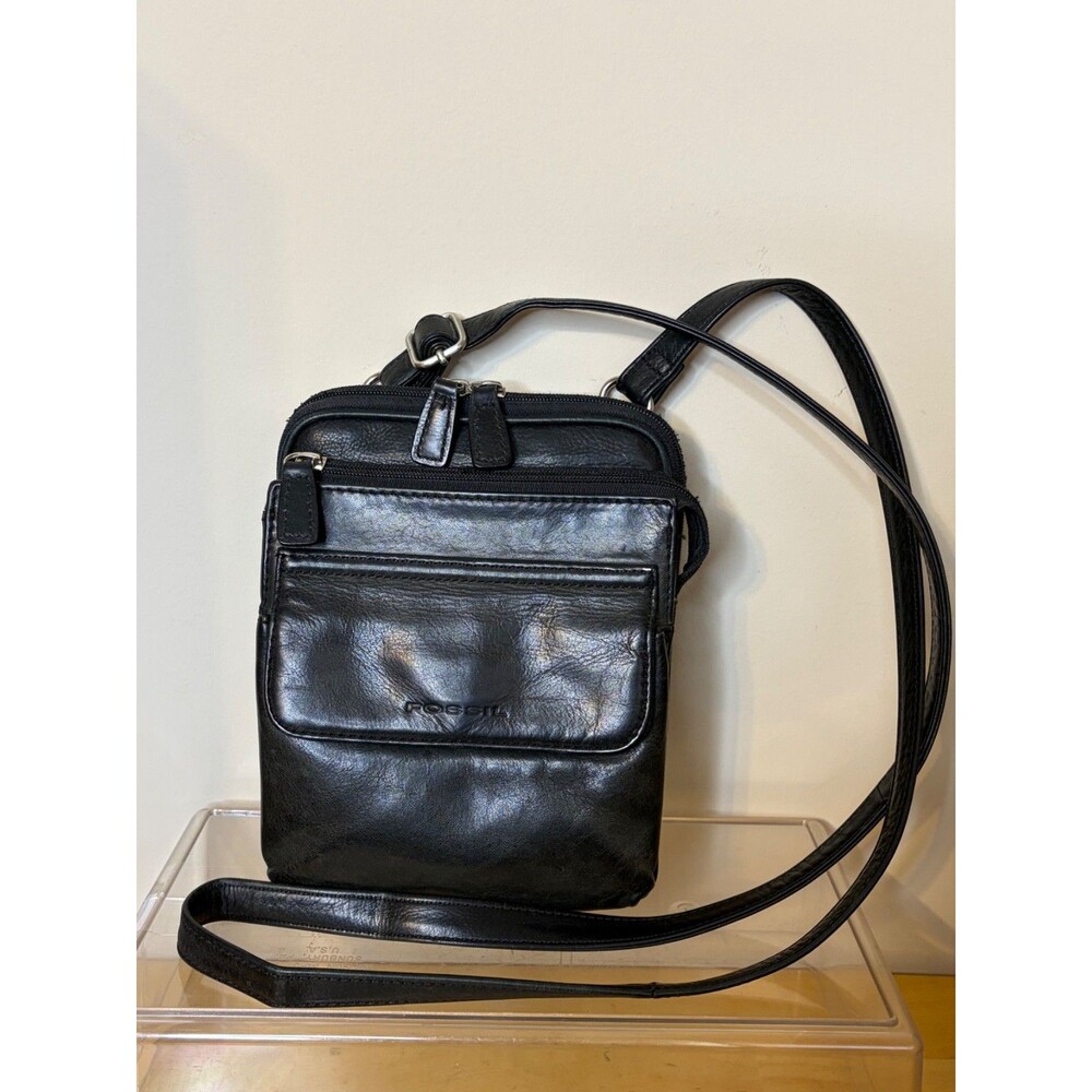 Vintage Fossil Black Leather Crossbody Travel Purse Shoulder Bag - Picture 4 of 14
